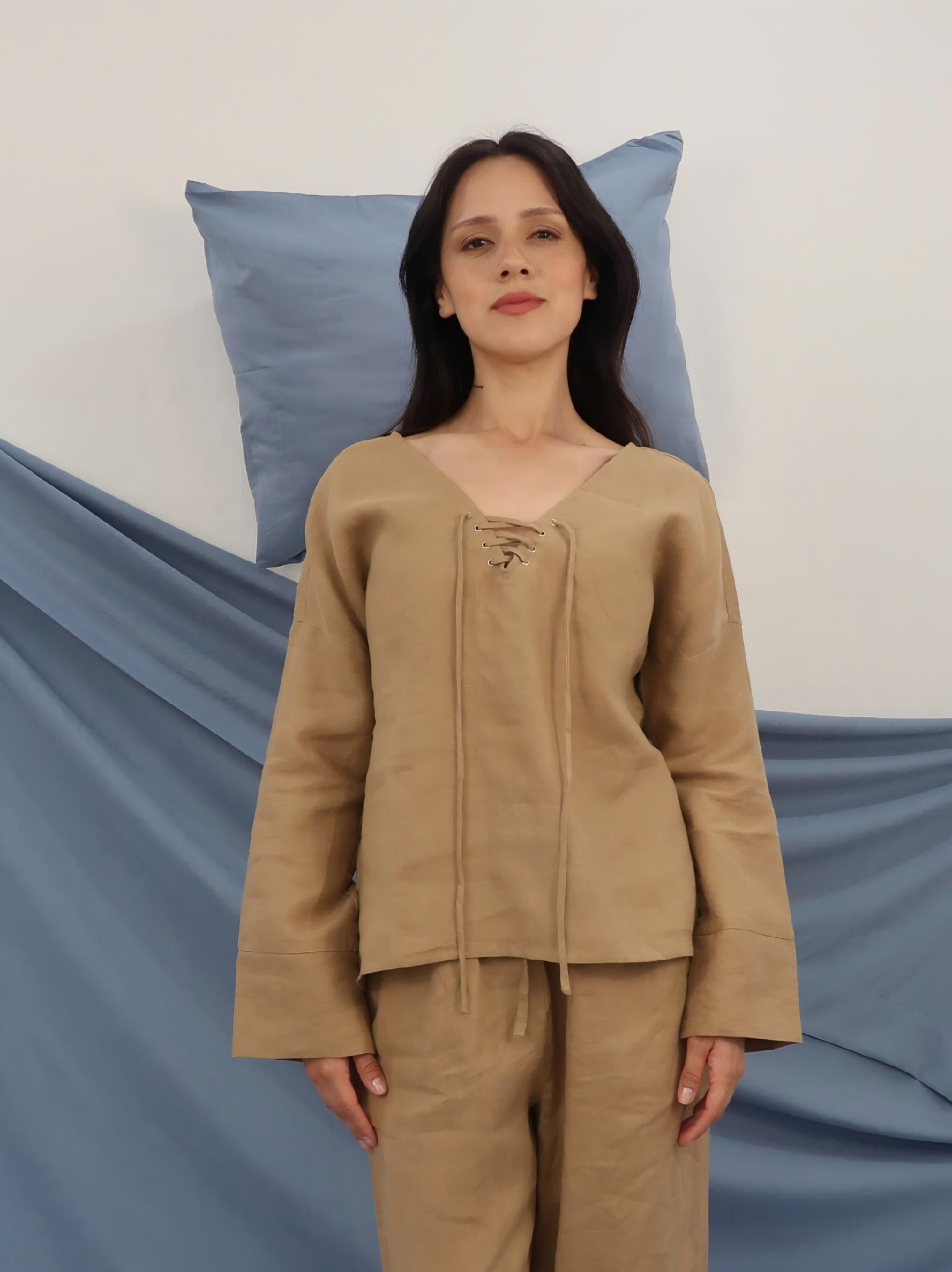 Loose Criss-Cross Tie Blouse | 100% linen