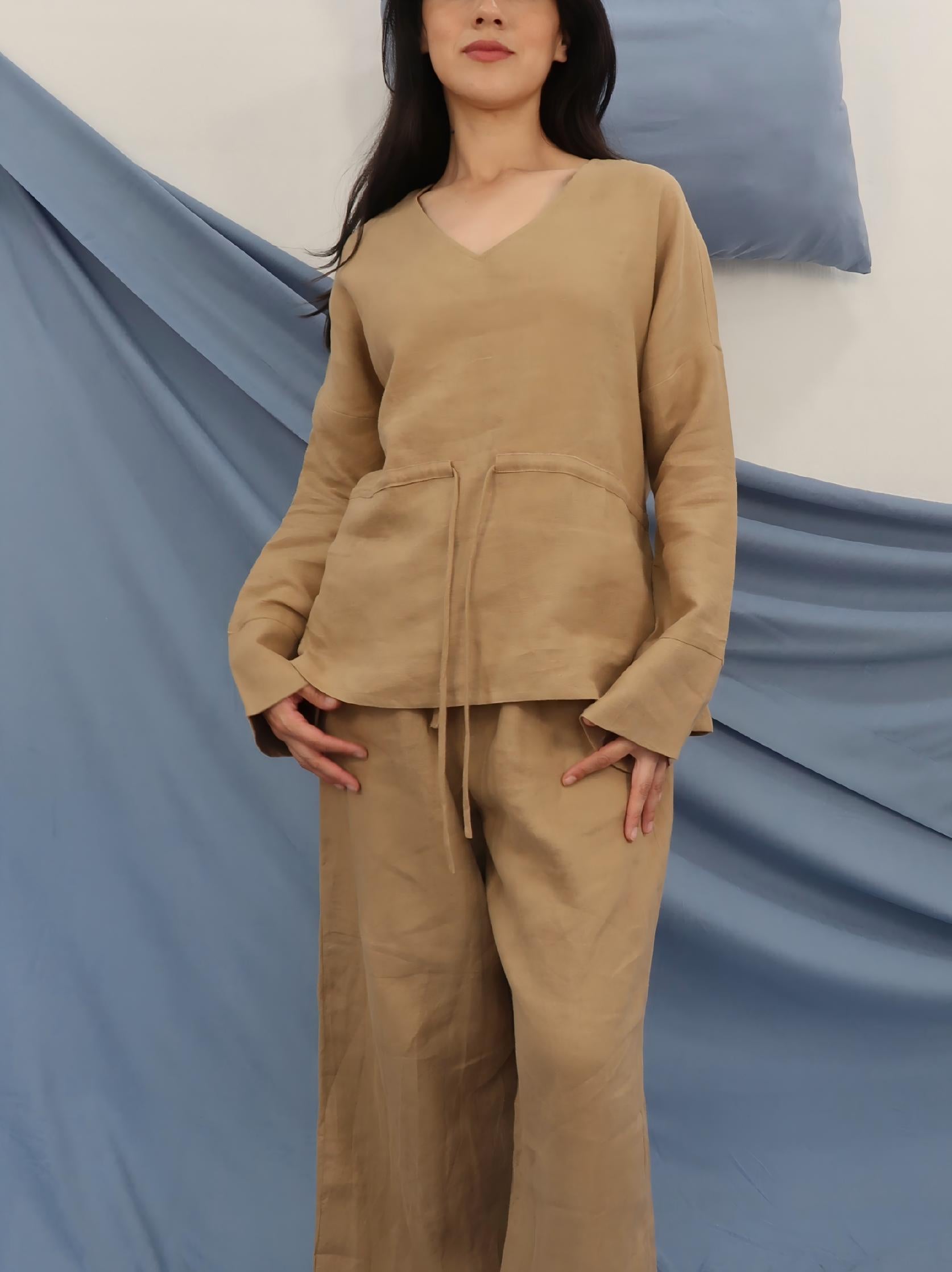 Relaxed Drawstring Waist Blouse | 100% linen