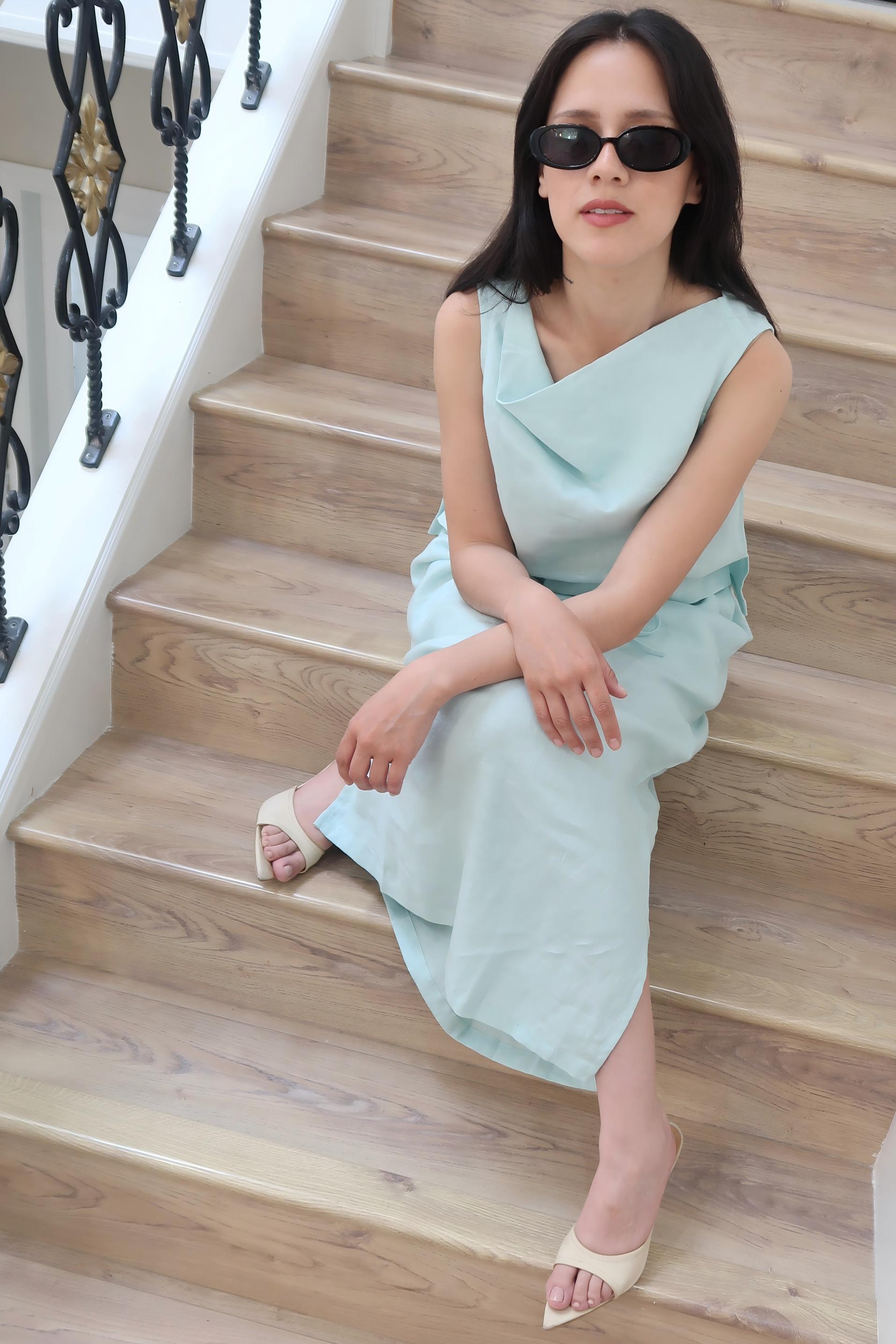 Two-Piece Set | Cowl Neck Tank & Midi Skirt | 100% Linen