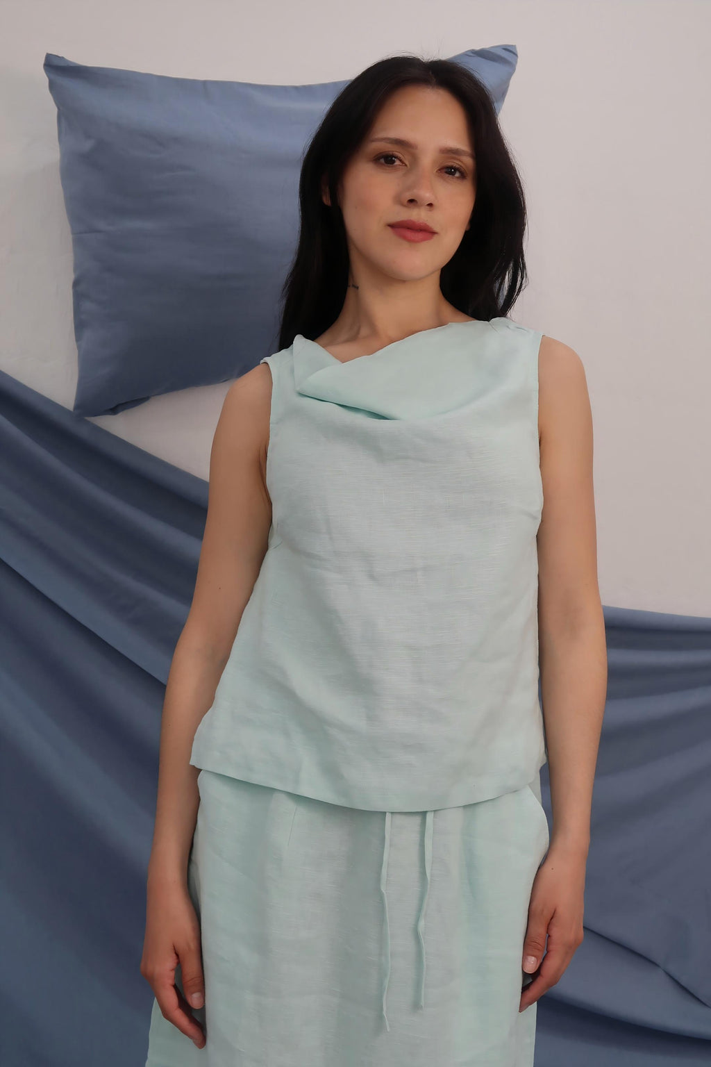 Two-Piece Set | Cowl Neck Tank & Midi Skirt | 100% Linen
