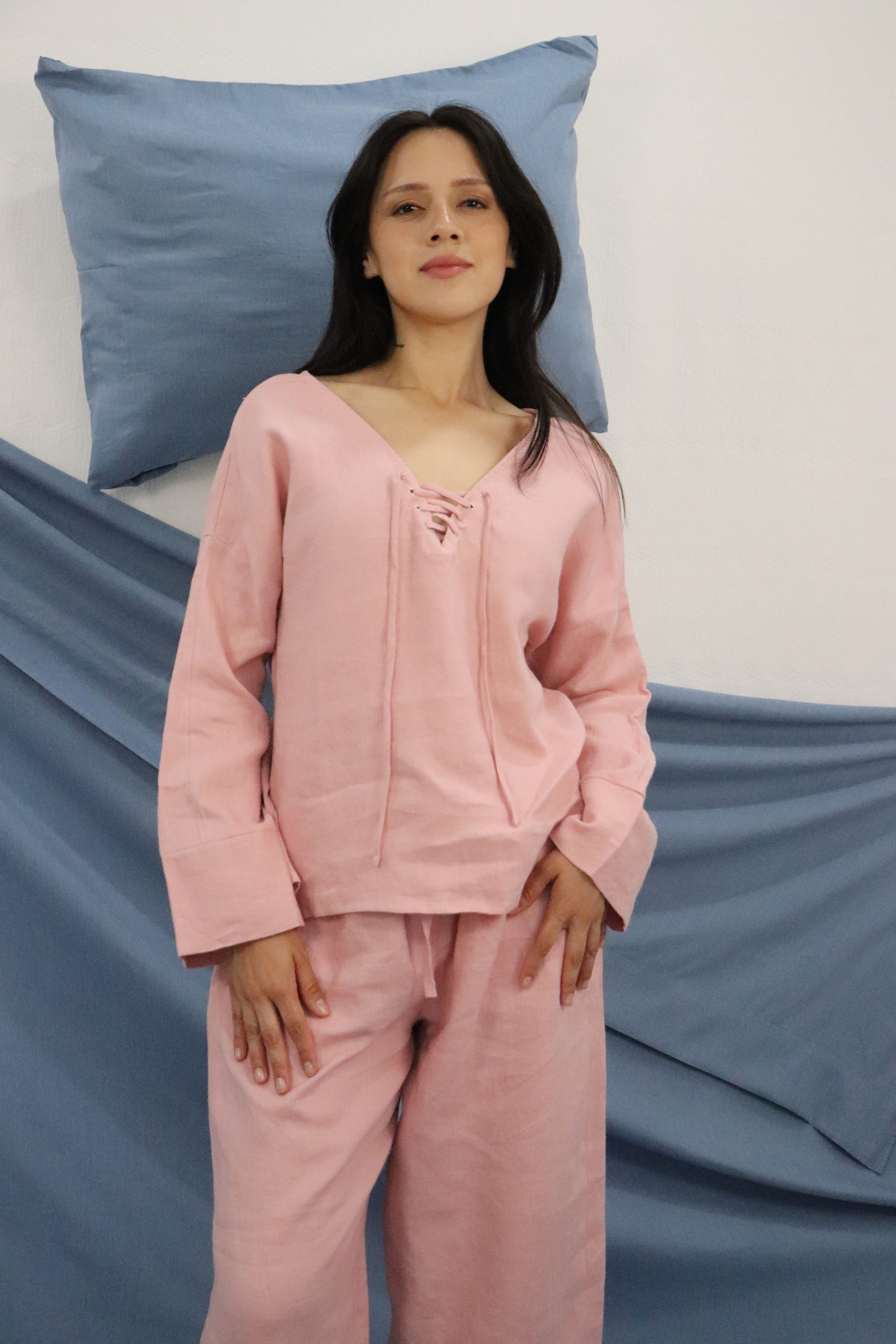 Loose Criss-Cross Tie Blouse | 100% linen