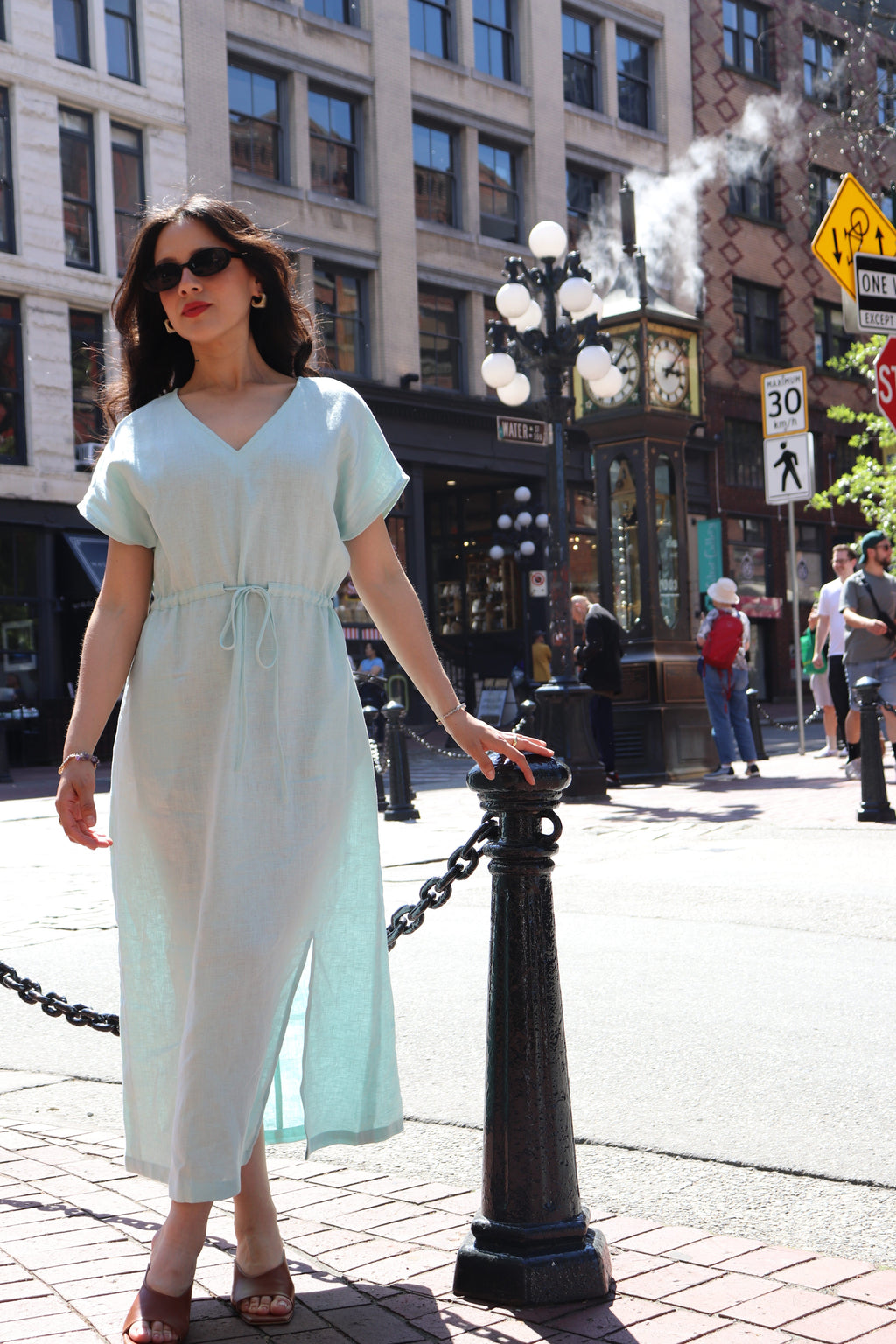 V-Neck Maxi Dress with Adjustable Waist | 100% linen