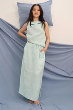 Two-Piece Set | Cowl Neck Tank & Midi Skirt | 100% Linen