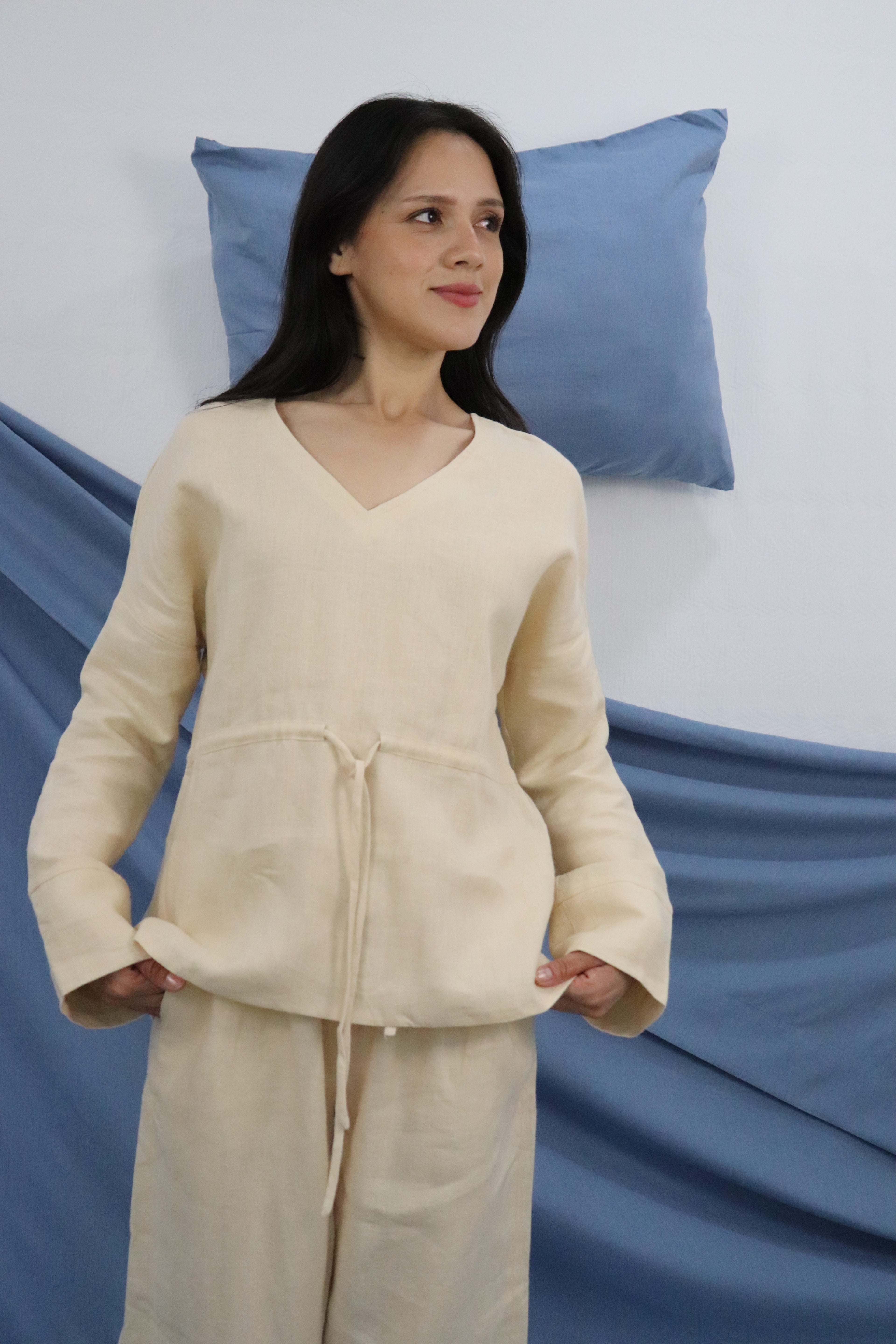 Relaxed Drawstring Waist Blouse | 100% linen