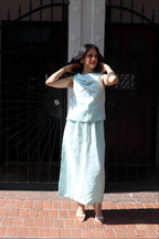 Two-Piece Set | Cowl Neck Tank & Midi Skirt | 100% Linen