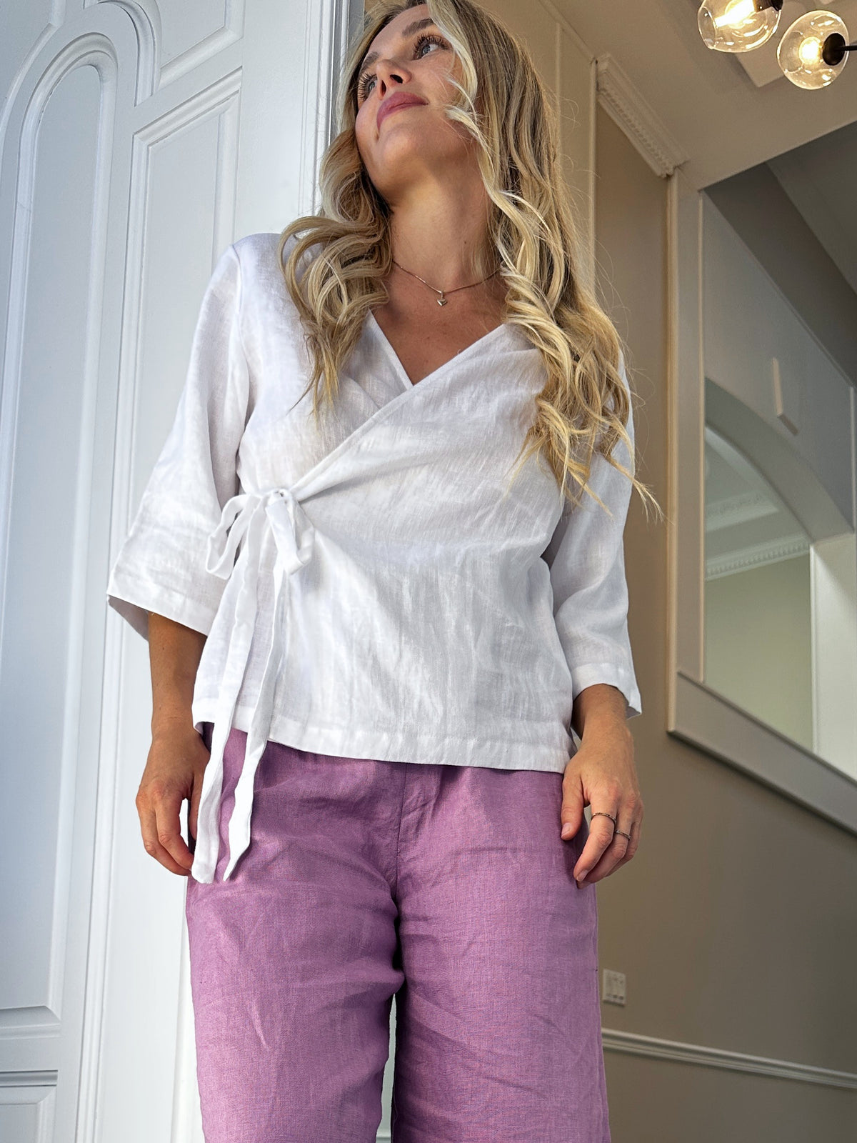 Chic 3/4 Sleeve Wrap Top | 100% linen
