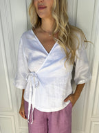 Chic 3/4 Sleeve Wrap Top | 100% linen